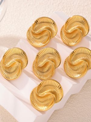 Personality All-Matching Elegant Earrings Water Drop Shape Texture Spiral Design Stainless Steel Asymmetric Ear Studs