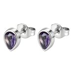 color: Drop Stud Earrings Purple Zircon Steel Color