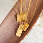New Personalized 26 Letters Chain Square Stainless Steel Gold Plated Pendant Ornaments Women