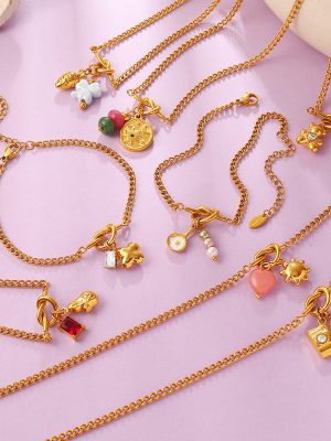 Mild Luxury Retro Sun Pattern Coin Camera Multi-Shape DIY Pendant Knotted Bracelet Collarbone Necklace Set
