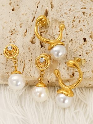 Stainless Steel Inlaid Pearl All-Match Personalized High-Grade Earrings Women's Gold-Plated Earrings