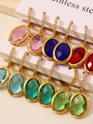 Multi-Cut Oval Czech Glass Full Diamond Earrings Temperament Party Jewelry Gift Earrings Stainless Steel Ornament