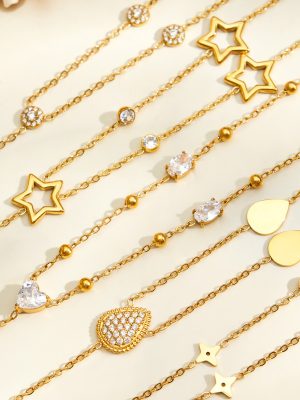 Light Luxury Inlaid Zircon Multi-Accessories Y-Shaped Pendant Necklace Stainless Steel Gold-Plated High-Grade Female