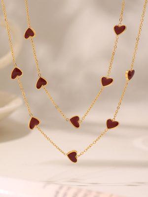 Design Three-Dimensional Love Weight Color Glaze Clavicle Chain Personality Heart-Shaped Stainless Steel Color Retaining Necklace for Women