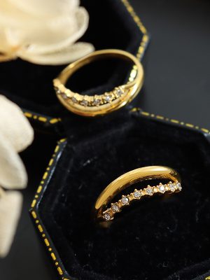 New Non-Fading Socialite Temperament Inlaid Zircon Stainless Steel Plated 18K Real Gold Ring Rings