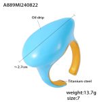 color: A889-Gold Blue Enamel Ring / size: US 7