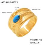 color: A955-Gold Blue Turquoise Ring / size: US 6