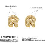 color: F260-Letter R Gold Earrings