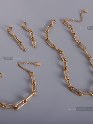 Marka Clip Pin Chain Necklace Stainless Steel 18K Gold Bracelet Earrings E245-P1046-F449