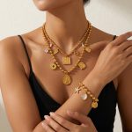 Vintage Bohemian Eight Awn Star Evil Eye Palm DIY Multi Pendant round Beads Bracelet and Necklace Set
