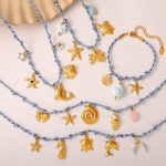 Blue Rope Decoration Marine Series Pendant Starfish Dolphin Turtle Multi-Pendant Necklace, Bracelet Set