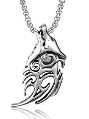 Viking Nordic Culture Howling Wolf Fish Pendant Necklace Human Werewolf Celtic Jewelry