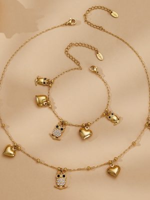 Stainless Steel Owl Inlaid Zircon Love Heart DIY Multi Accessories Necklace Bracelet Jewelry