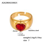 color: A262-Gold Heart Red Zircon Ring / size: One US 7