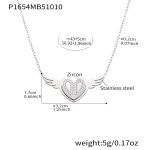 color: P1654-Angel Wings Heart Steel Color Necklace 43+5cm