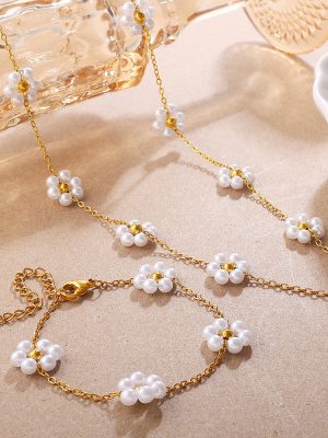 New All-Match Flower Bracelet Necklace Non-Fading 18K Gold Plating High-End Jewelry Set