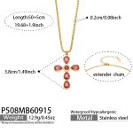 color: P508-Red Zircon Cross Gold Necklace -50+5cm