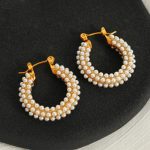 Full Pearl Rhinestone Ear Ring Light Luxury Stainless Steel Earrings High Grade All-Match Jewelry Women
