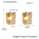 color: F513-Gold Cross Over Full Pave Zircon Earrings -S-8mm