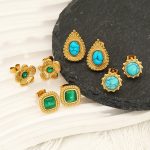 Stainless Steel Turquoise Stud Earrings Plated 18K Real Gold Earrings Simple Advanced Ornament