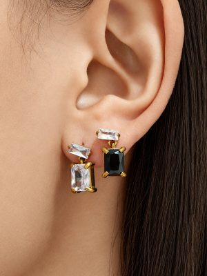 Square Stainless Steel 18K Zircon Earrings Female Earrings Light Luxury Female Accessories