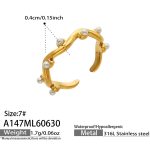 color: A147-Imitation Pearl Gold Open Ring / size: US 6