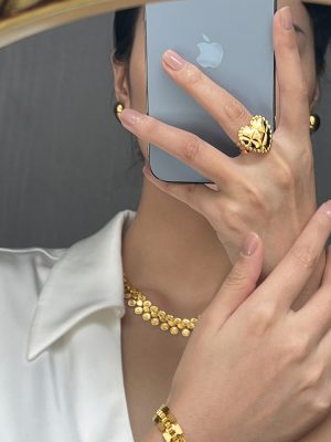 Ornament Personalized All-Match Women's 18K Gold Stainless Steel Diamond Love Heart Ring