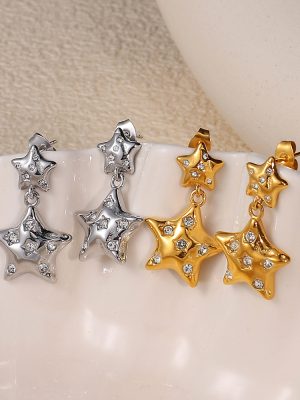 Design Five-Pointed Star Inlaid Shining Rhinestone Light Luxury Temperament Sweet Personality Women's Earrings Women