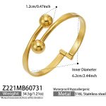 color: Z221-Double Circle Ball Gold Open Bangle