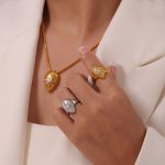 French Style Temperament Elegant Cool Personality Ornament Texture Water Drops Eight-Pointed Stars Diamond-Studded Design Stainless Steel Jewelry Set