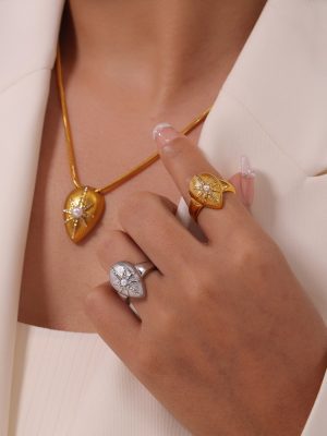 French Style Temperament Elegant Cool Personality Ornament Texture Water Drops Eight-Pointed Stars Diamond-Studded Design Stainless Steel Jewelry Set