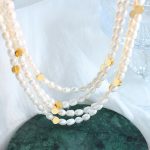 Gold Small Cylindrical Stitching Irregular Oval Freshwater Pearl Mother Necklace French Style Non-Fading Neck Necklace Women