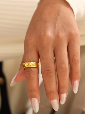 Wide Version Smooth Opening Ring Stainless Steel Plated 18K Real Gold Simple Hand Jewelry