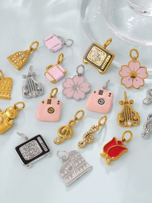 Retro TV Camera Musical Note Multi-Shape Pendant Stainless Steel DIY Cute Jewelry Accessories