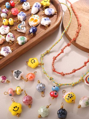 Sweet Cool DIY Dopamine Ceramic Pendant Stainless Steel 18K Gold Plating Creative Ornament Collection
