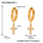 color: Q037-Gold Cross Zircon Earrings