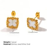 color: EH1400WEG White Shell Gold Stud Earrings