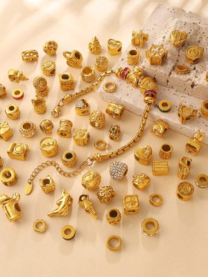 Retro Flower Crown Love Heart Variety Shape Golden Spacer Beads Stainless Steel 18K Gold Plating DIY Beaded Collection
