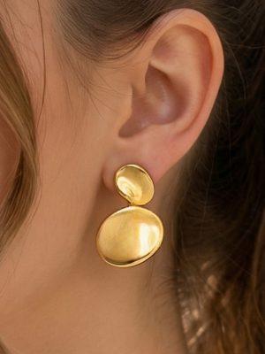 Simple Stainless Steel Double round Earrings 18K Thick Gold Plated Oval Design Light Luxury High-End Earrings for Women