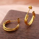 French Design Retro C- Shaped Three-Layer Earrings Stainless Steel 18K Gold Plating All-Match Earrings for Women