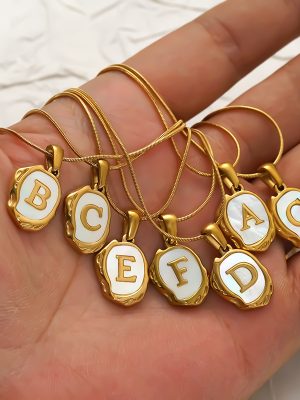 Stainless Steel 18K Gold Plating 26 Lava Shell Letter Necklace Female Senior Ornament
