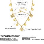 color: TXP401-Four-petal Flower Zircon Gold Necklace -41+5cm