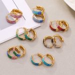 Flash Color Zircon Color Matching Spherical Earrings Large, Medium and Small Size Ear Clip Stainless Steel Plated 18K Gold Accessories