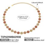 color: TXP609-Pink Zircon Gold Necklace -32+12cm