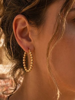 Simple Stainless Steel Ball Bead Earrings Geometric Rhombus Ear Ring Retro 18K Real Gold Design Earrings
