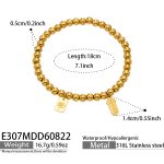 color: E307-Best Luck Sign Beaded Gold Bracelet -18cm