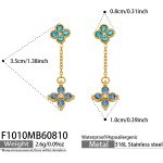 color: F1010-Blue Color Four-petal Flower Zircon Gold Earrings