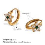 color: EH1099GWG Green White Rhinestone Gold Hoop Earrings