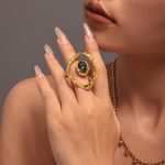 Czech Large Diamond Special-Shaped Large round Eye-Catching Ring Women's Copper Plated Real Gold Fashionable Supply
