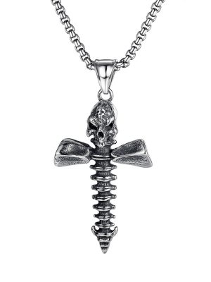 Ornament Classic Creative Skull Screw Cross Pendant Men's Stainless Steel Necklace